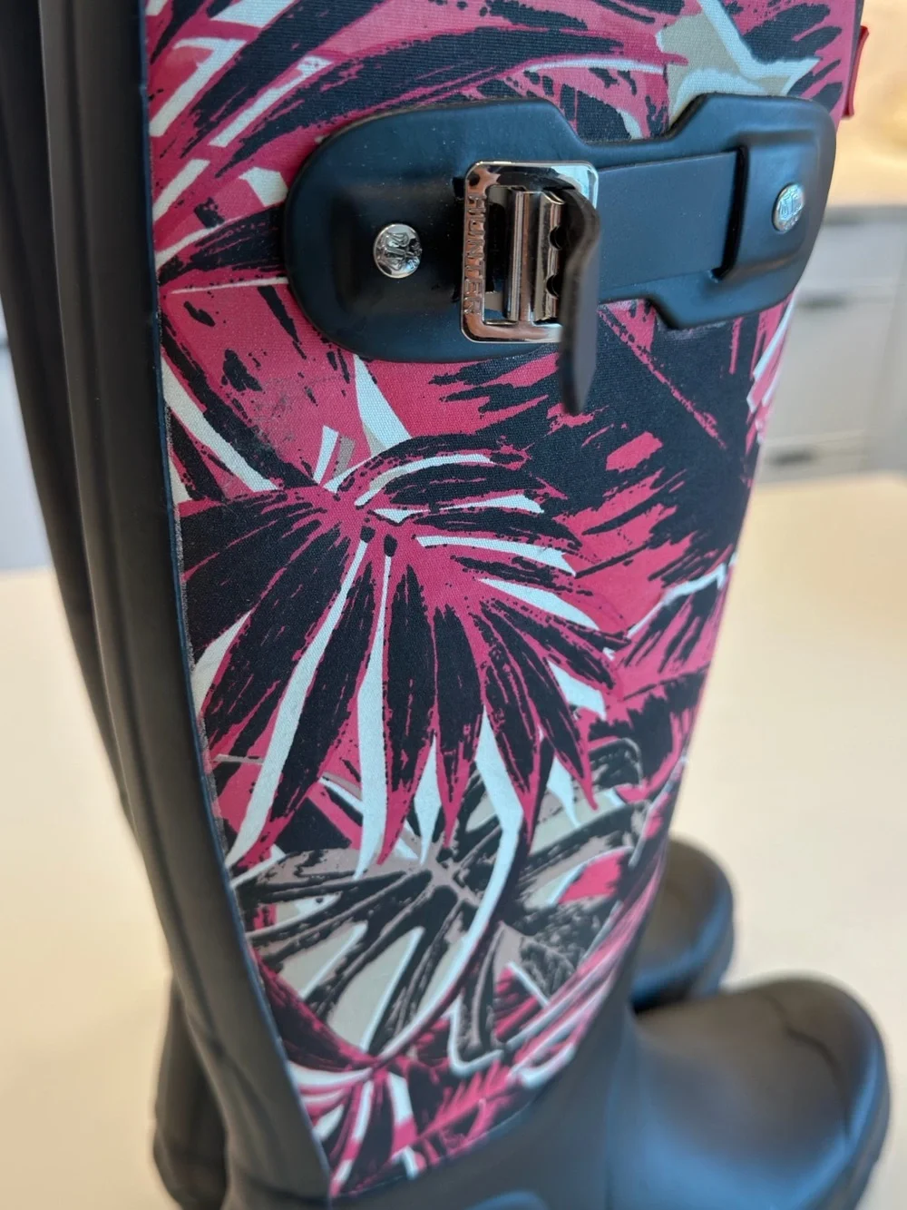 Hunter Black & Pink Tropical Tall Rain Boots
